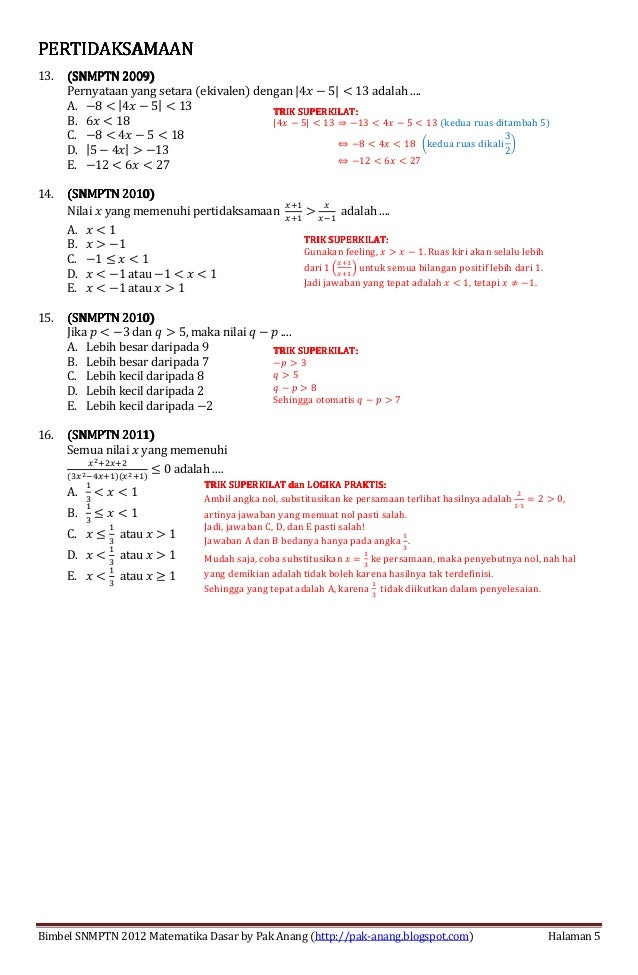 Analisis bedah soal snmptn 2012 matematika dasar