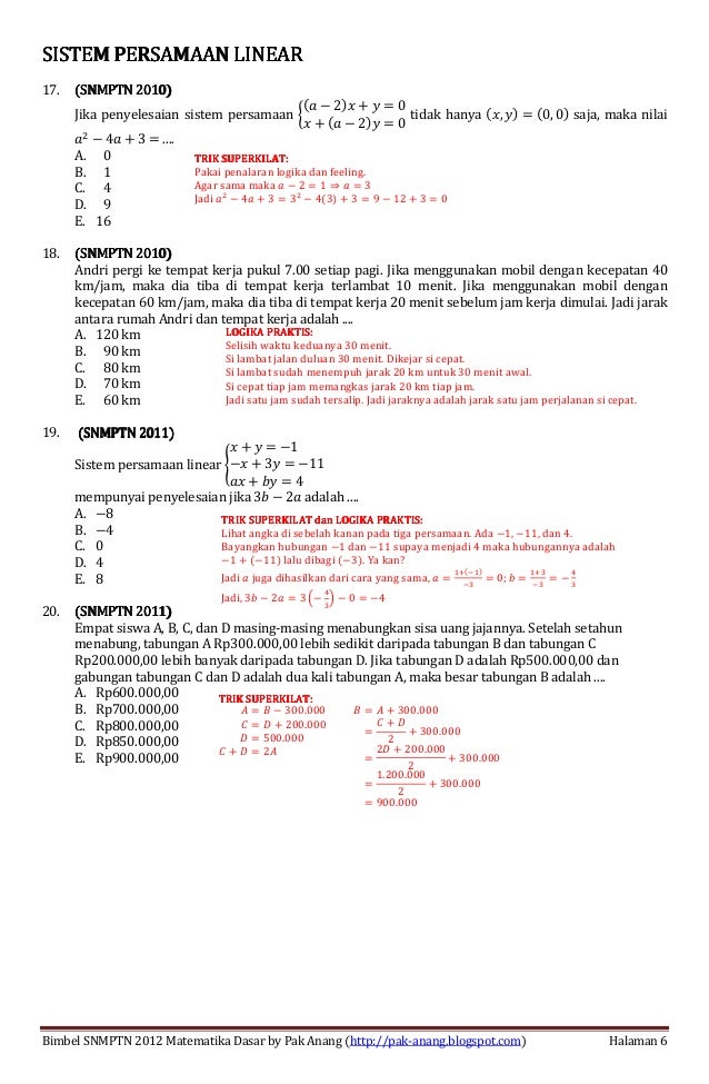 Soal Matematika Dasar Inten