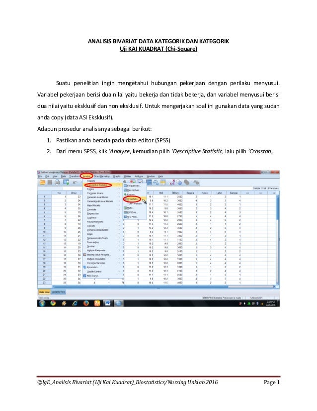 Analisis Bivariat Chi Square Data Kategorik Dan Kategorik