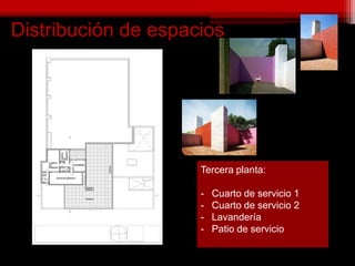 Distribución de espacios
Tercera planta:
- Cuarto de servicio 1
- Cuarto de servicio 2
- Lavandería
- Patio de servicio
 