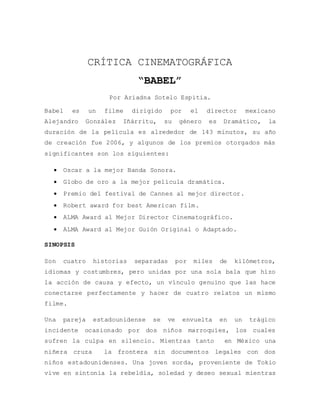 Babel Pelicula Completa Analisis cinematografico babel