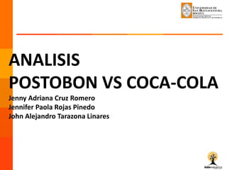 ANALISIS
POSTOBON VS COCA-COLA
Jenny Adriana Cruz Romero
Jennifer Paola Rojas Pinedo
John Alejandro Tarazona Linares
 