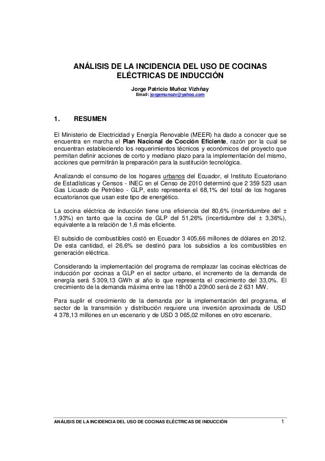 Analisis De La Incidencia Del Uso De Cocinas Electricas De Induccion