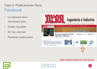 60
Caso 2: Publicaciones Dyna
Facebook
• La cabecera tiene
demasiado texto
• Avatar imposible
• No hay volumen
• Pestañas inadecuadas
https://www.facebook.com/dynaii
 
