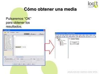 Cómo obtener una media
Pulsaremos “OK”
para obtener los
resultados.

ANÁLISIS DE DATOS CON SPSS

 