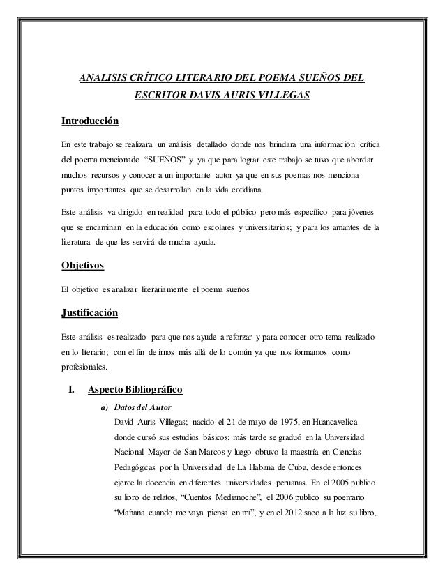 Analisis crítico literario del poema sueños del escritor