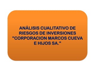 ANÁLISIS CUALITATIVO DE
RIESGOS DE INVERSIONES
"CORPORACION MARCOS CUEVA
E HIJOS SA."
 