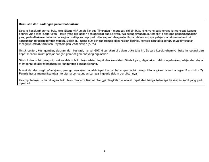 Analisis dan penilaian buku teks Ekonomi Rumah Tangga