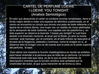 CARTEL DE PERFUME LOEWE I LOEWE YOU TONIGHT (Analisis Semiológico) ,[object Object],[object Object]