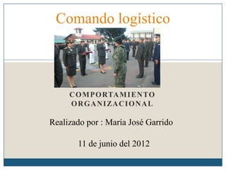 Comando logístico



     C O M P O RTA M I E N TO
     O R G A N I ZA C I O N A L

Realizado por : María José Garrido

       11 de junio del 2012
 