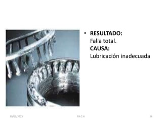 • RESULTADO:
Falla total.
CAUSA:
Lubricación inadecuada
30/01/2015 36F.H.C.H.
 