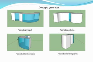 Fachada principal. Fachada posterior.
Fachada lateral derecha. Fachada lateral izquierda.
Concepto generador.
 