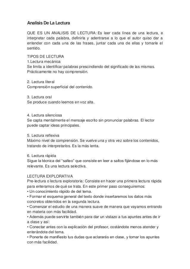 Analisis De La Lectura