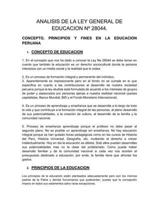 Analisis de la ley general de educacion nº 28044 | DOCX