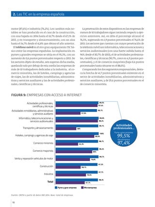 2. Las TIC en la empresa española
18
motor (87,6%) e industria (76,2%). Los cambios más no-
tables se han producido en el ...