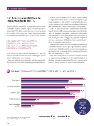 3 / Sector Industria
34
Fuente: ONTSI a partir de datos INE 2014.
Base: total de empresas del sector
FIGURA 23 EQUIPAMIENT...