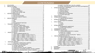 8.6 MUROS Y PILASTRAS REAL CASA DE LA MONEDA________________60
8.7 SISTEMA TECNOLÓGICO CONSTRUCTIVO CÚPULA SAN FRANCISCO_61
1. SISTEMA DE MOVILIDAD Y TRANSPORTE__________________________________63
9.1 VÍAS PRINCIPALES_________________________________________64
9.2 PERFILES VIALES POT______________________________________65
9.3 CONEXIÓN URBANA________________________________________66
9.4 MOVILIDAD PEATONAL______________________________________67
9.5 PROBLEMÁTICA DE MOVILIDAD_______________________________68
9.6 FLUJOS DE MOVILIDAD_____________________________________69
1. ESPACIO PÚBLICO____________________________________________________70
2. SISTEMA SOCIO ECONÓMICO___________________________________________73
11.1 ANÁLISIS SOCIOECONÓMICO_______________________________74
1. SISTEMA DE EQUIPAMIENTOS___________________________________________76
12.1 EQUIPAMIENTOS ALREDEDOR_______________________________79
1. HITOS Y NODOS______________________________________________________80
13.1 HITOS__________________________________________________81
13.2 NODOS_________________________________________________82
1. SISTEMA AMBIENTAL__________________________________________________83
14.1 DETERMINANTES AMBIENTALES_____________________________84
14.2 ESTRUCTURA ECOLÓGICA_________________________________85
1. DETERMINANTE DE DISEÑO____________________________________________86
2. REFERENTES CONCEPTUALES__________________________________________89
16.1 CENTRO ARQUEOLÓGICO DE LA ALMOINA____________________90
16.2 MUSEO DE LA ALMOINA___________________________________91
16.3 PLAZA DE LA ALMOINA___________________________________92
16.4 REFERENTE CASA DE TLALTECUHTLI – MÉXICO________________93
1. PERFILES URBANOS MANZANA 0156_____________________________________96
17.1 PERFILES URBANOS MANZANA 156__________________________97
17.2 PERFIL SOBRE LA CARRERA 9 ENTRE LA CALLE 4-3_____________98
17.3 PERFIL SOBRE LA CARRERA 10 ENTRE LA CALLE 3-2____________99
17.4 PERFIL SOBRE LA CARRERA 11 ENTRE LA CALLE 4-2____________100
17.5PERFIL SOBRE LA CALLE 2 ENTRE LA CARRERA 10-11____________101
17.6PERFIL SOBRE LA CALLE 3 ENTRE LA CARRERA 9-10____________102
17.7 PERFIL SOBRE LA CALLE 4 ENTRE LA CARRERA 9-11___________103
CRUCE DE PLANTAS ARQUITECTÓNICAS _________________________104
1. GLOSARIO__________________________________________________________105
2. BIBLIOGRAFÍA ______________________________________________________107
3. WEBGRAFÍA ________________________________________________________108
1. LOCALIZACIÓN__________________________________________________________4
2. ANÁLISIS HISTÓRICO_____________________________________________________5
2.1 HISTORIA ___________________________________________________6
2.2 TRAZA URBANA______________________________________________7
2.3 LÍNEA DE TIEMPO_____________________________________________8
2.4 HISTORIA DEL PREDIO_________________________________________9
2.5 ASPECTO DE FACHADA 1980___________________________________11
1. VESTIGIOS ARQUEOLÓGICOS_____________________________________________13
3.1 EXCAVACIONES_____________________________________________14
3.2 FASES DE EXCAVACIONES_____________________________________15
3.3 VESTIGIOS ARQUITECTÓNICOS________________________________16
1. ANÁLISIS NORMATIVO___________________________________________________17
4.1 POMCH___________________________________________________18
4.2 POT______________________________________________________19
4.3 PEMP_____________________________________________________21
4.4 PLAN MAESTRO DE MOVILIDAD________________________________23
1. TIPOLOGÍAS Y MORFOLOGÍA_____________________________________________24
5.1 TIPOLOGÍA Y MORFOLOGÍA __________________________________25
5.2 ANÁLISIS TIPOLOGÍA Y MORFOLOGÍA___________________________27
5.3 TIPOLOGÍA Y MORFOLOGÍA MODELO__________________________28
5.4 TIPOLOGÍA Y MORFOLOGÍA 1777_____________________________29
5.5 TIPOLOGÍA Y MORFOLOGÍA SIGLO XVIII________________________30
5.6 TIPOLOGÍA Y MORFOLOGÍA___________________________________31
1. ANÁLISIS DE PERFILES__________________________________________________36
6.1 PERFILES URBANOS MANZANA 156____________________________37
6.2 PERFIL SOBRE LA CARRERA 9 ENTRE LA CALLE 4-3_______________38
6.3 PERFIL SOBRE LA CARRERA 10 ENTRE LA CALLE 3-2______________39
6.4 PERFIL SOBRE LA CARRERA 11 ENTRE LA CALLE 4-2______________40
6.5PERFIL SOBRE LA CALLE 2 ENTRE LA CARRERA 10-11______________41
6.6PERFIL SOBRE LA CALLE 3 ENTRE LA CARRERA 9-10______________42
6.7 PERFIL SOBRE LA CALLE 4 ENTRE LA CARRERA 9-11_____________43
1. ANÁLISIS DE CUBIERTAS________________________________________________46
7.1 TIPOLOGÍAS Y MORFOLOGÍAS-CUBIERTAS_______________________47
1. SISTEMAS CONSTRUCTIVOS Y MATERIALIDADES_____________________________49
8.1 SISTEMAS CONSTRUCTIVOS__________________________________50
8.2 SISTEMA APORTICADO______________________________________55
8.3 CIMENTACIÓN REAL CASA DE LA MONEDA______________________57
8.4 ACUEDUCTO Y ALCANTARILLADO REAL CASA DE LA MONEDA______58
8.5 PISOS Y BASE ESCALERAS REAL CASA DE LA MONEDA____________59
CONTENIDO
 