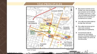 Calle 5
Calle 4
Carrera 11
Carrera 9
Calle 2
Calle 3
Calle 2a
LOT
E
Vía Primaria
Vía secundaria
Vía terciaria
Conexión NORTE
Conexión
SUR
Conexión
ORIENTE
❖ Muy buena conexión con la
Ciudad, dos vías principales
que conectan con el norte de
la ciudad y con el sur, y dos
vías principales que conectan
el lote de con el oriente y el
occidente de la ciudad.
❖ Una calle secundaria alterna
de bajo flujo vehicular.
❖ Dos calles terciarias que se
usan como accesos
peatonales principalmente.
❖ Concentración alta de
personas en dos lugares
cercano, el parque Caldas, el
Colegio Hogar y el centro de
Convenciones.
Fuente: Propia
Conexión
OCCIDENTE
VÍAS PRINCIPALES
Fuente: Pot Popayán
 