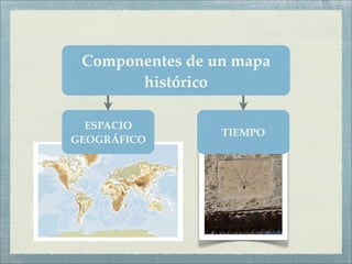 Componentes de un mapa
       histórico

  ESPACIO
                 TIEMPO
GEOGRÁFICO
 
