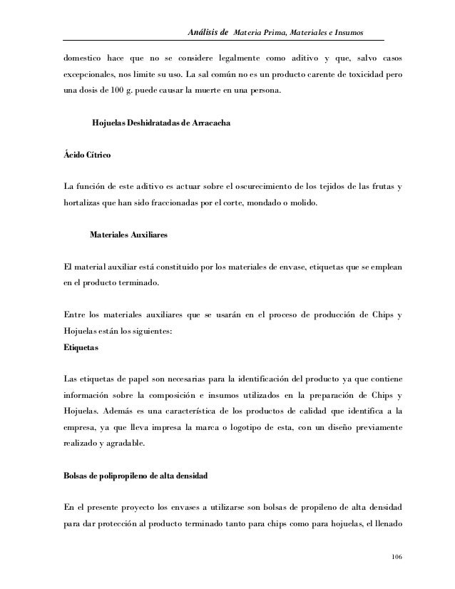 Analisis De Materia Pirma Para La Elaboracion De Productos Promisorio