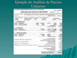 Ejemplo de Análisis de Precios Unitarios 