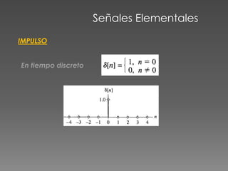 Señales Elementales
IMPULSO
En tiempo discreto
 