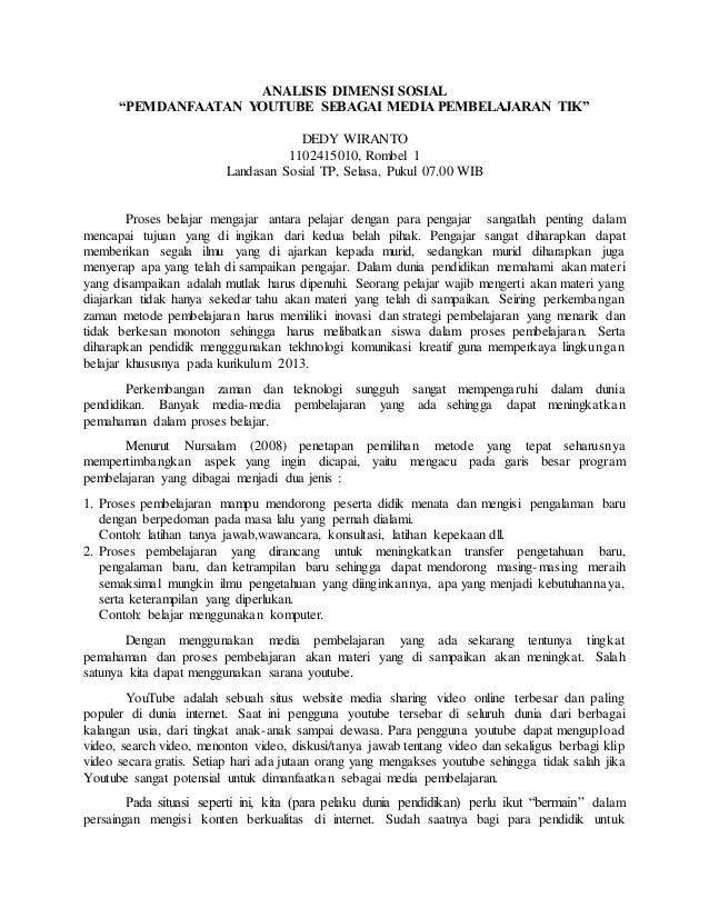 Analisis Dimensi Sosial Pemanfaatan Youtube Sebagai Media Pembelaja
