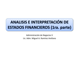 Administración de Negocios V
Lic. Adm. Miguel A. Ramírez Arellano
 