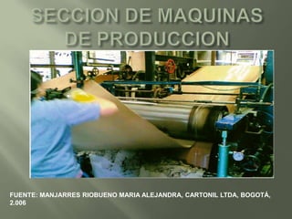 Después de un análisis de los accidentes ocurridos se encontró que durante este tiempo se han presentado alrededor de tres accidentes significativos, y dos casos sobre enfermedades profesionales, sin embargo hay otros dos en observación para ser calificados como enfermedad profesional y todos han sido por la misma causa, generando ausentismos de varios meses y provocando una serie seguida de incapacidades, hecho por lo cual la empresa ha presentado disminuciones en el proceso productivo y perdidas económicas considerables. La empresa Cartonal Ltda., se dedica a la fabricación de cartón reciclado en láminas de 100x70 centímetros, para encuadernación, portarretratos etc. El ciclo de producción comienza por la recepción de la materia prima (Cartón reciclado), la cual es almacenada en la bodega destinada y se inicia el proceso productivo, pasando el material por las secciones de pulper (molienda de cartón), esta labor es realizada por cuatro operarios en esta sección el riesgo que más se corre es que se caigan al pulper, puesto que no hay mucha seguridad todo depende del cuidado que los operarios tengan, en muchas ocasiones caen del pulper pero no directamente adentro de el sino a los lados y frecuentemente hay mucha incapacidad en esa sección por descuido de el operario (ver gráfico 1).