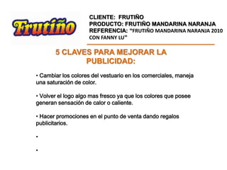 CLIENTE:  POSTOBON.SA	PRODUCTO: POSTOBONREFERENCIA: “POTOBON  NIÑOS”GRUPO OBJETIVO: Este comercial esta dirigido a los niños, ya que es una bebida gaseosa muy rica, refrescante  y para acompañar cualquier comida.ESTRATEGIA PUBLICITARIA: Por medio de estos niños que se crean momentos de ternura y recordación personal, al igual que se genera un ambiente agradable para el consumidor.OBJETIVO: Busca convertir su marca en generacional, pues esta retomando a la niñez después de pasar por todas las edades, al igual que generar una necesidad diaria de consumo con cualquier comida.