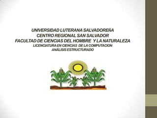 UNIVERSIDAD LUTERANA SALVADOREÑA
        CENTRO REGIONAL SAN SALVADOR
FACULTAD DE CIENCIAS DEL HOMBRE Y LA NATURALEZA
       LICENCIATURA EN CIENCIAS DE LA COMPUTACION
                 ANÁLISIS ESTRUCTURADO
 