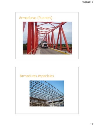 16/08/2016
16
Armaduras (Puentes)
Armaduras espaciales
 