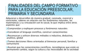 Campo
Formativo DE
LO HUMANO
A LO
COMUNITARI
O
Finalidades del campo formativo para la educación preescolar,
primaria y se...