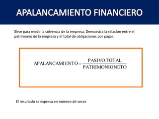 PLAZO PROMEDIO DE COBRO	Mide el número de días que en promedio tardan los clientes para cancelar sus cuentas con la empresa.El resultado se expresa en número de días