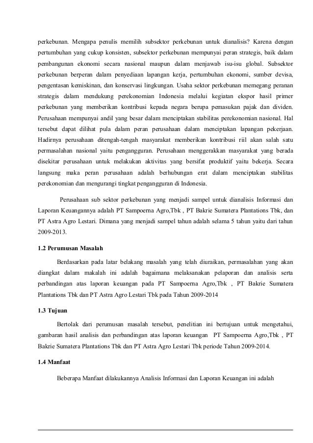 Analisis informasi laporan keuangan subsektor perkebunan