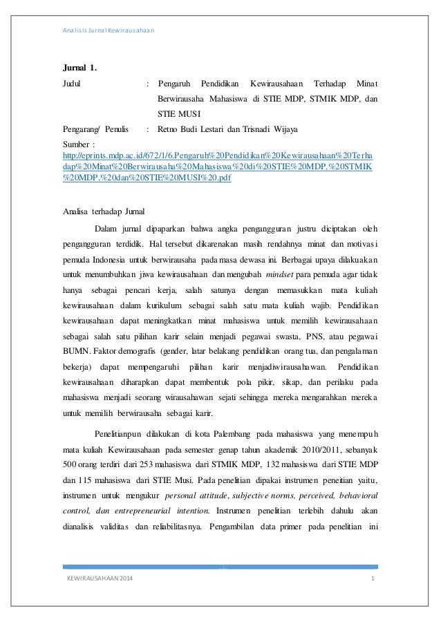 Analisis Jurnal Kewirausahaan