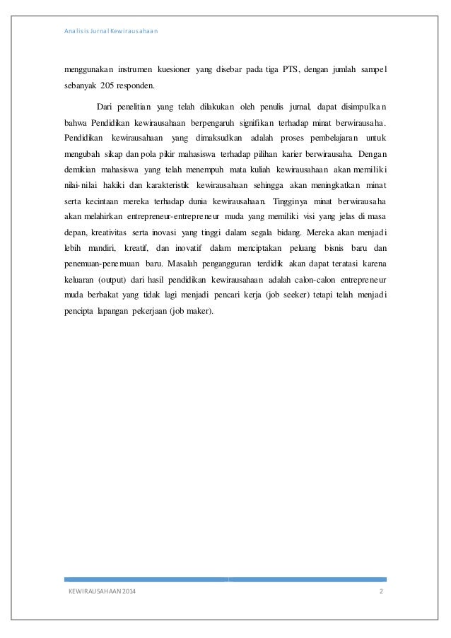 Analisis Jurnal Kewirausahaan