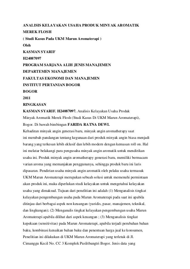 Analisis Kelayakan Usaha Produk Minyak Aromatik