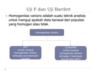 Analisis komparasi, chi kuadrat, uji t, uji f | PPTX
