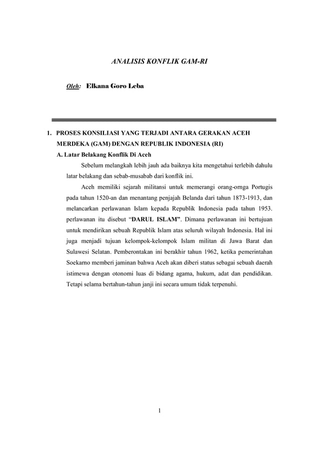 Analisis konflik Gerakan Aceh Merdeka (GAM)Republik Indonesia (RI) PDF