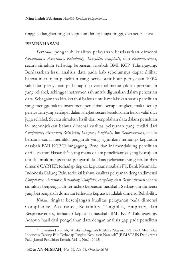 Analisis kualitas pelayanan bank terhadap kepuasan nasabah 