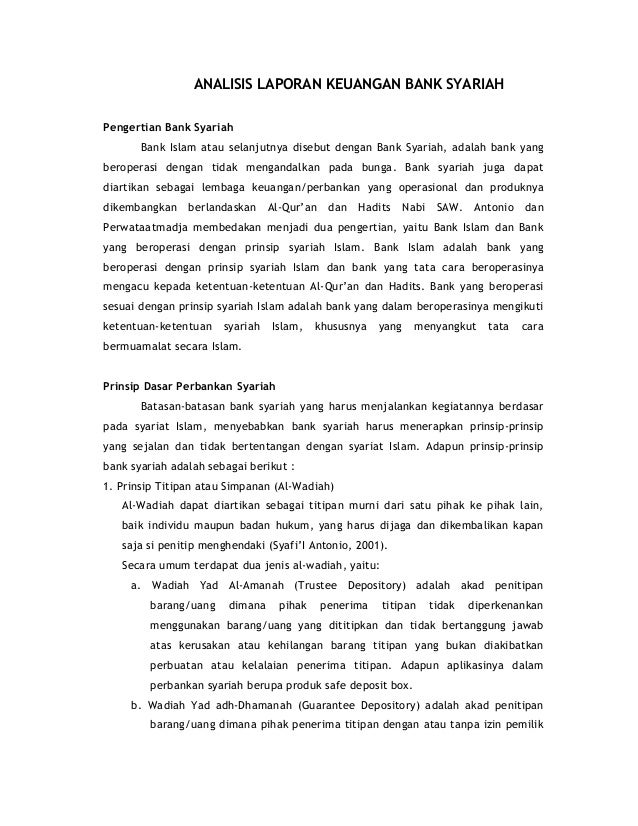 Analisis Laporan Keuangan Bank Syariah
