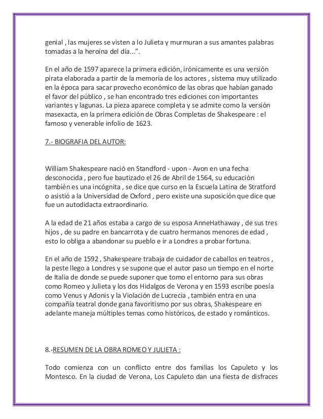 Analisis Literario Romeo Y Julieta
