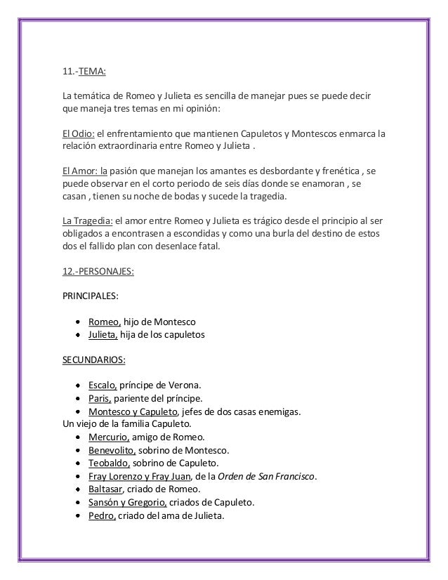 Analisis Literario Romeo Y Julieta