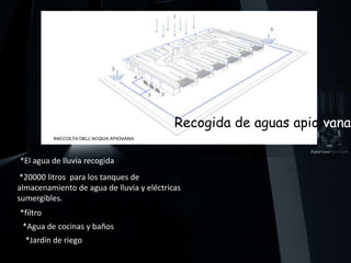 Recogida de aguas apio vana*El agua de lluvia recogida *20000 litros  para los tanques de  almacenamiento de agua de lluvia y eléctricas sumergibles.*filtro*Agua de cocinas y baños*Jardín de riego