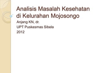 Analisis Masalah Kesehatan
di Kelurahan Mojosongo
Anjang KN, dr.
UPT Puskesmas Sibela
2012
 