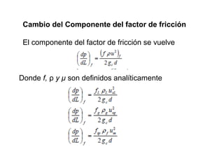 Cambio del Componente del factor de fricción 
El componente del factor de fricción se vuelve 
Donde f, ρ y μ son definidos analíticamente 
 