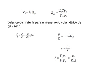 balance de materia para un reservorio volumétrico de 
gas seco 
 