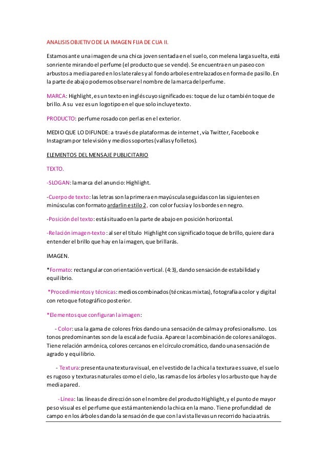 Analisis objetivo de la imagen fija de cua ii