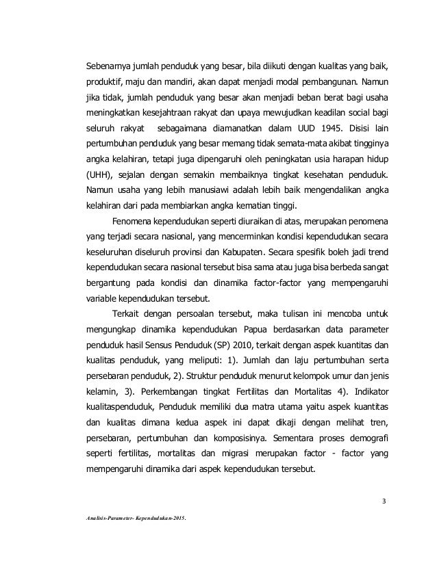 Analisis Parameter Kependuduk Prov. Papua Tahun 2015